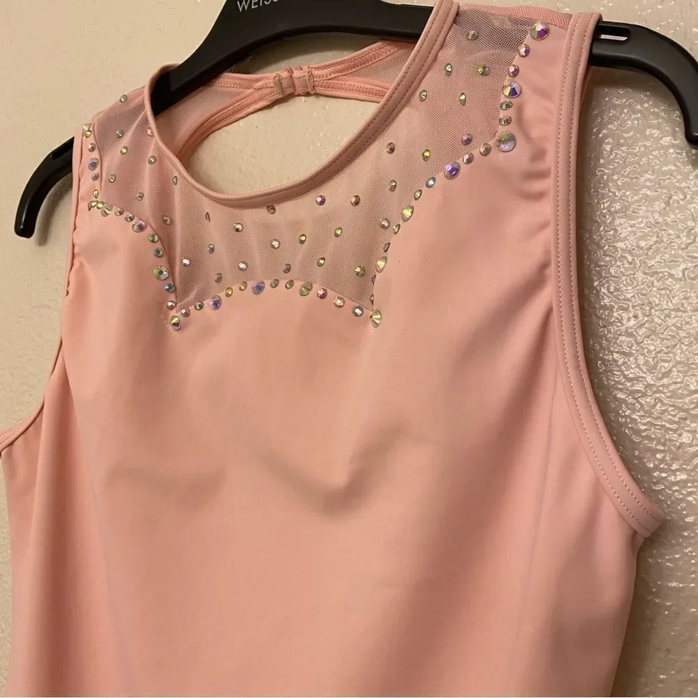 Weissman Balera Costume solo custom dance pink Scallop Neck Leotard MT11264 XLC